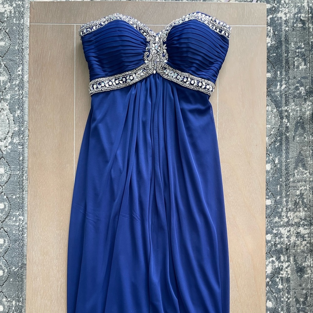 Royal Blue Evening Gown Black Tie Prom Strapless Dress with Shear Lining